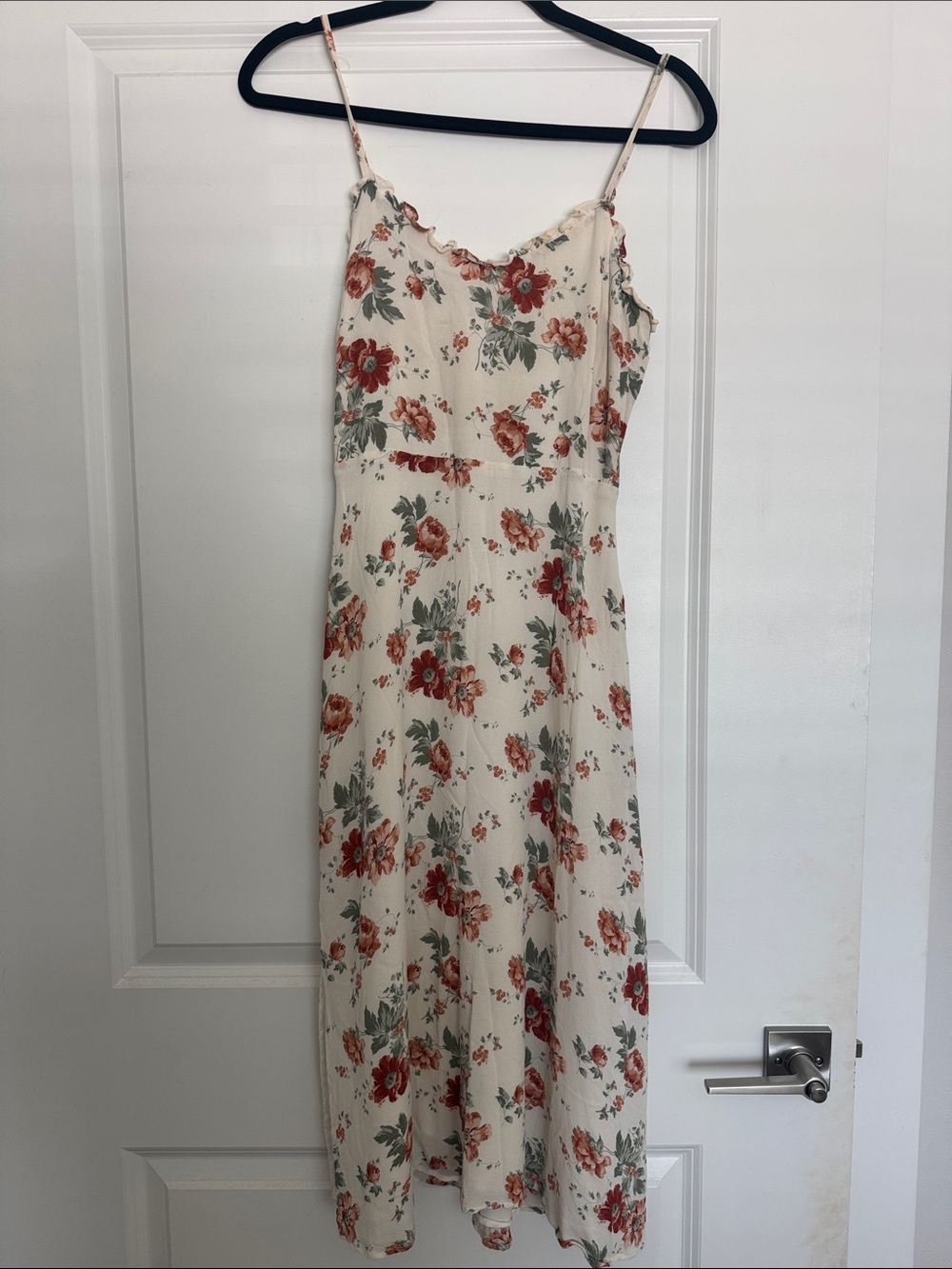 Reformation Cassandra Dress Floral Cream Slip Dress with Rust Flower size 8